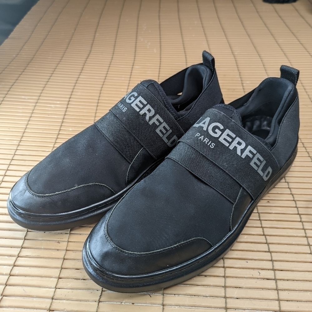 Karl Lagerfeld Paris Men's Black Logo-Strap Neoprene Slip-On Sneakers Shoes 10 M - Picture 3 of 11